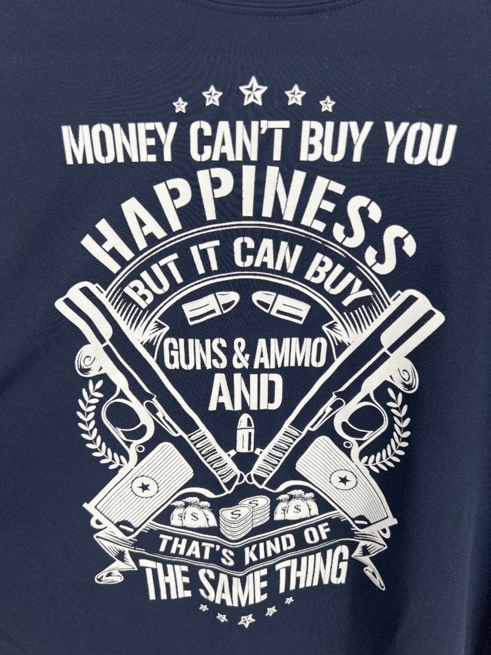 Guns & Ammo Men’s Long Sleeve T-shirt XL Blue White Jersey Material NWT